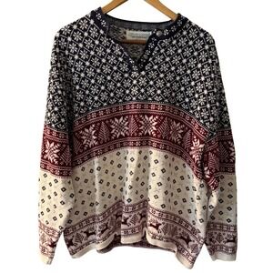Chelsea Gardens Sweater Womens XL Navy Red Fair Isle Cotton Excellent Vintage
